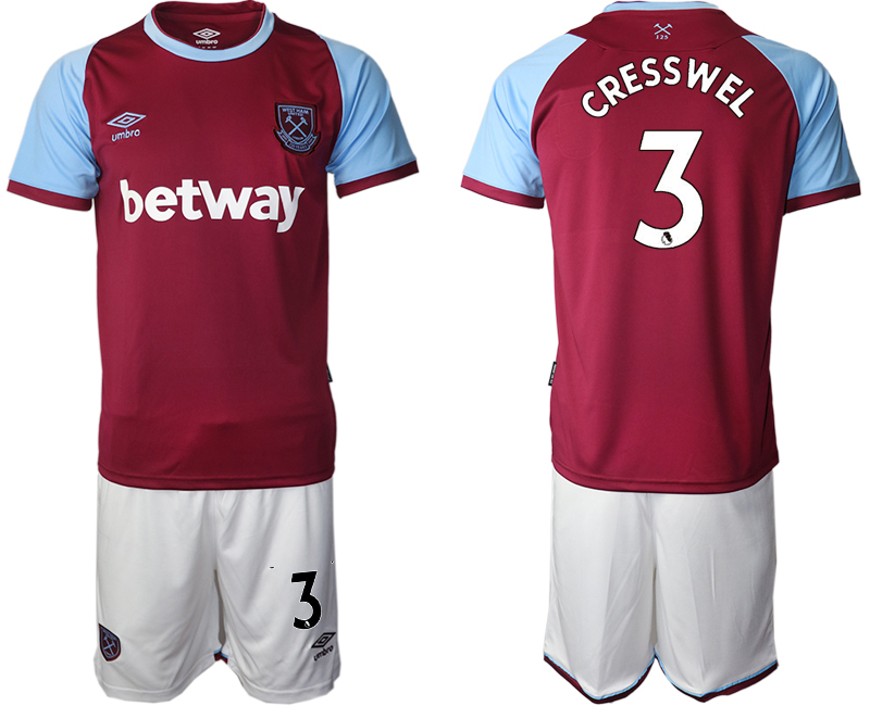 Men 2020-2021 club West Ham United home #3 red Soccer Jerseys->real madrid jersey->Soccer Club Jersey
